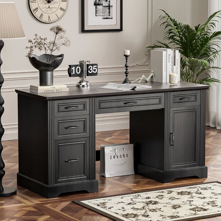 Heritage Black Executive Desk – Natural Wood