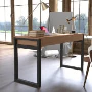 Picture of Ravion – Rustic Natural Wood Desk with Metal Frame & Drawers
