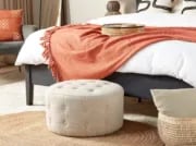 Mello – Round Tufted Ottoman Natural Wood Frame