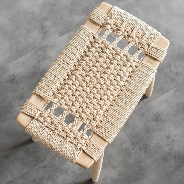 Noelle – Compact Wooden Ottoman with Square Design and Woven Fabric