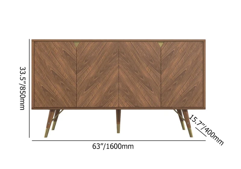 Picture of Zovaya Natural Wood Sideboard – Herringbone Doors with Brass Accents