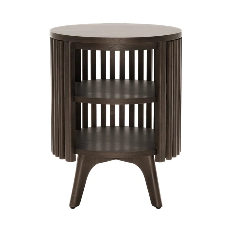 Klever Round Side Table with Slatted Design – Natural Wood