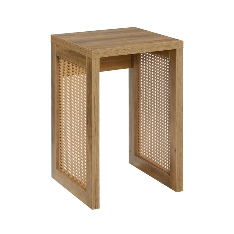 Siems Side Table with Rattan Panels – Natural Wood