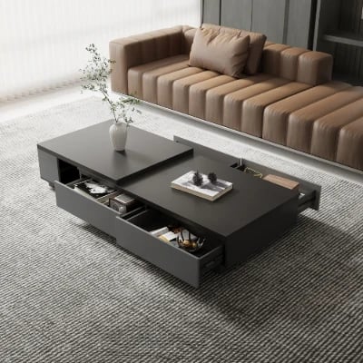 Cylora Coffee Table with Hidden Drawers – Natural Wood