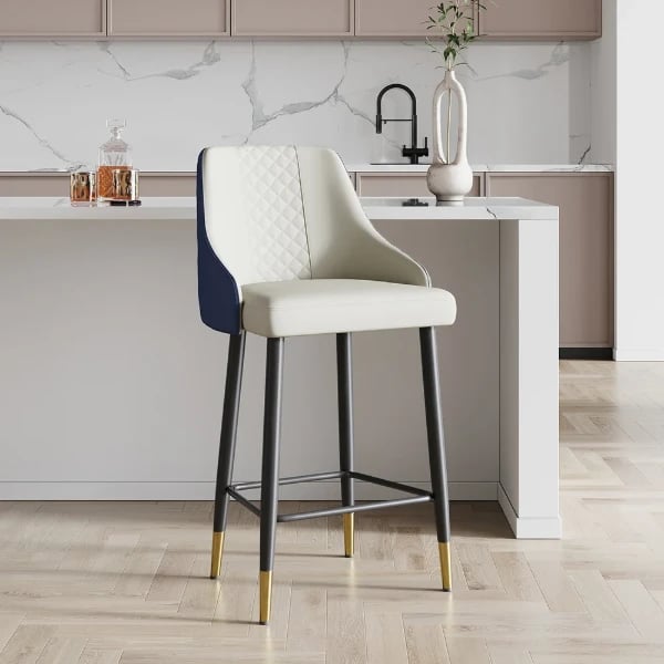 Élégance Bar Stool – Quilted Back with Gold Accents - Natural wood