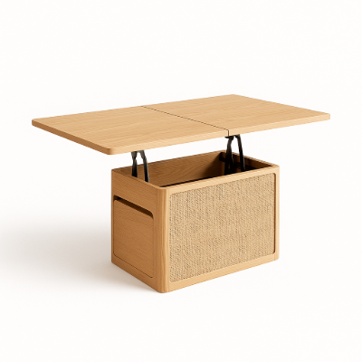 صورة بيرلا – طاولة قهوة من الخشب الطبيعي مع الراتان وأدراج  للتخزين