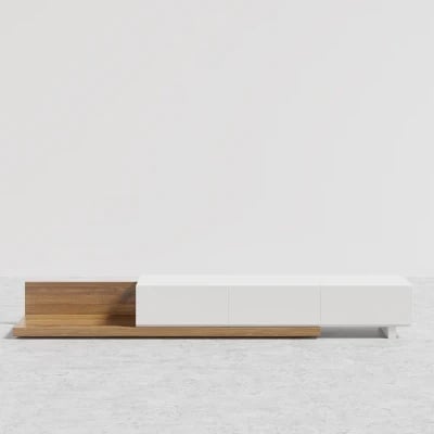 صورة وحدة تلفزيون لوناۤرا قابلة للتوسيع – خشب طبيعي مع 3 أدراج تخزين