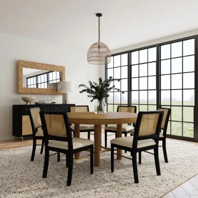 Selora Round Dining Set – Natural Wood with Gold Accents