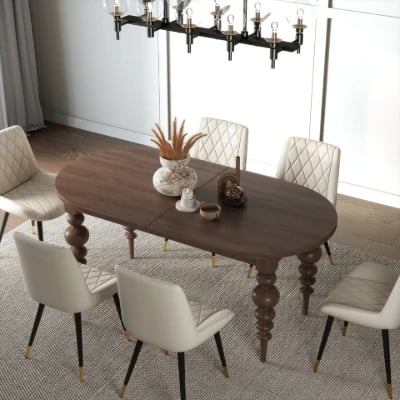 Picture of Elegant Black Oval Dining Table with Sculpted Legs