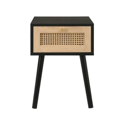 Lunita – Natural Wood & Rattan One-Drawer Bedside Table