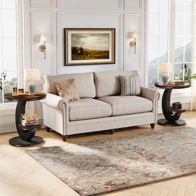 Cairo Side Table with Curved Design & Lower Shelf – Natural Wood