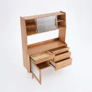 Prosy Kitchen Cabinet – Natural Wood with Glass Doors and Gold Handles