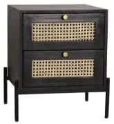 Kavira – Natural wood & Rattan 2-Drawer Bedside Table