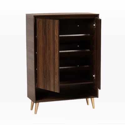 Brixton - Natural Wood Shoe Cabinet with Gold-Tone Legs