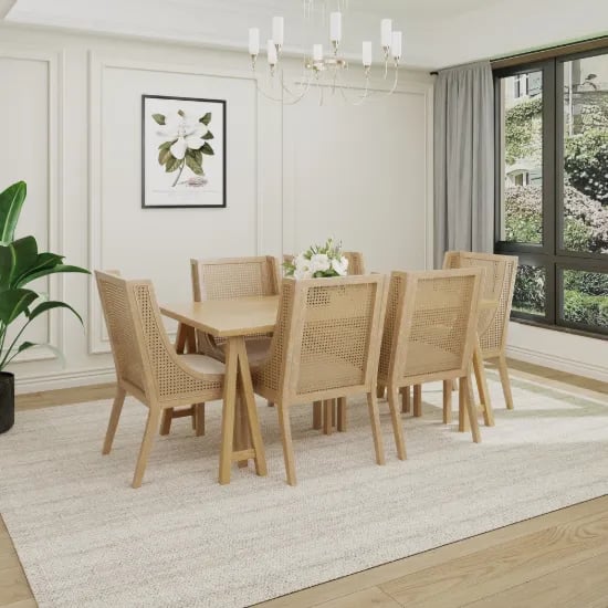 Lioren Dining Set – Natural Wood & Rattan Simplicity
