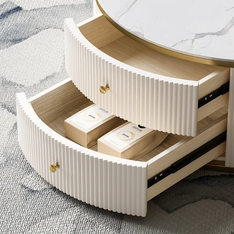 صورة طاولة قهوة ريفييرا – خشب طبيعي بسطحين زجاجي ورخامي فاخر