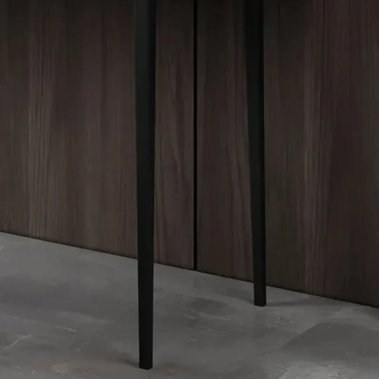 Enigma Vanity with Round Mirror and Elegant Chair – Natural Wood