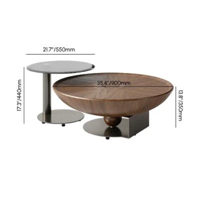 صورة طقم طاولات أوربيتا – تصميم وعاء من الخشب الطبيعي مع طاولة جانبية زجاجية