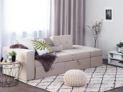 Dormiéa  Convertible Sectional Sofa Bed from natural wood - Fabric Upholstery with Hidden Storage .