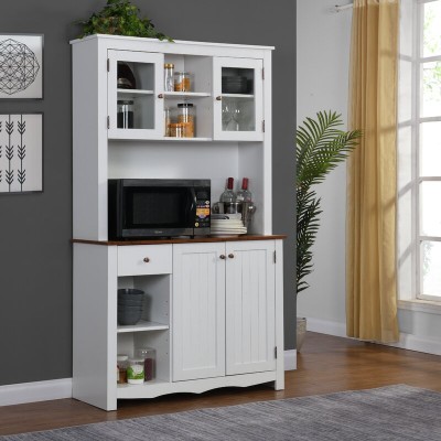 Dodwle Dining Hutch Classic Storage Cabinet with Glass Doors - Natural Wood