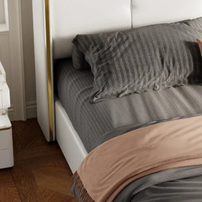 Picture of Serenzo Modern Upholstered Bed - Natural wood