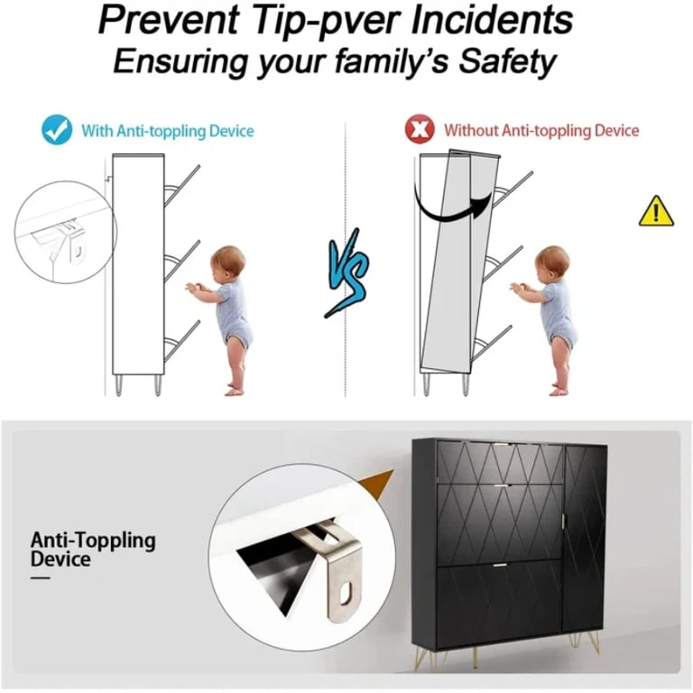 Black Aadhyareddy 16 Pairs Manufactured Wood Shoe Storage Cabinet