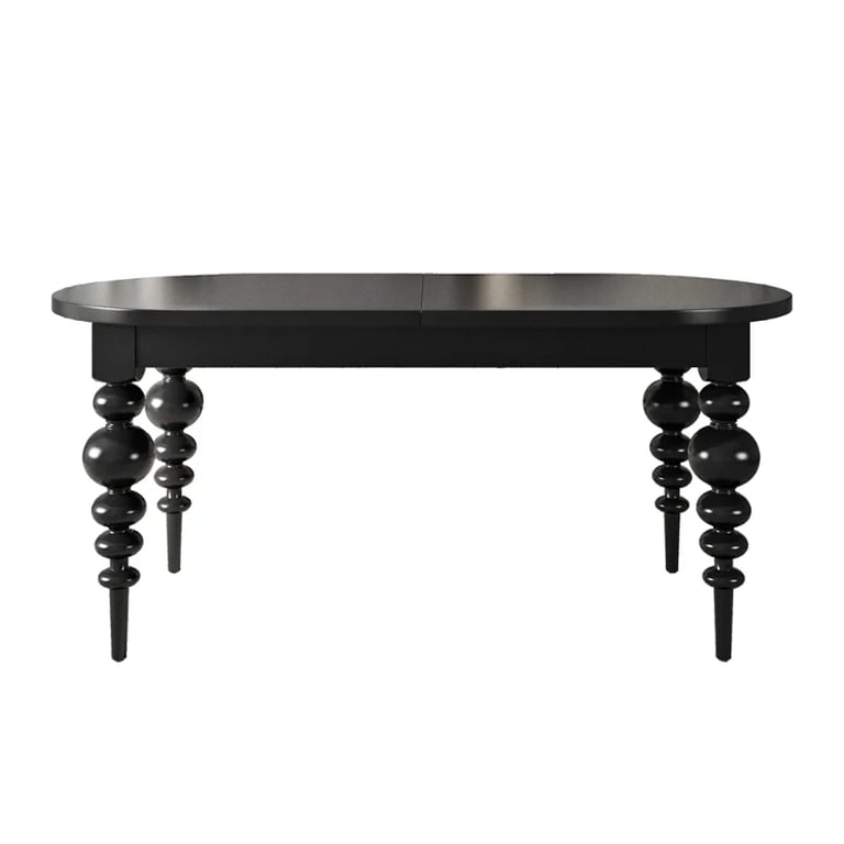 Picture of Elegant Black Oval Dining Table with Sculpted Legs