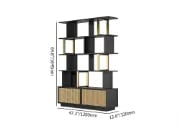 Mavrin Display Shelf – Black Wood with Gold & Rattan Accents