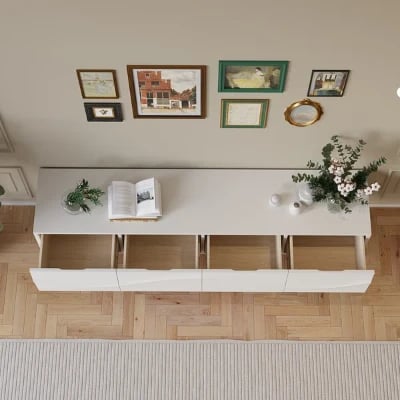 Picture of Auric Classic Natural Wood TV Stand – 4 Drawers & Open Shelves