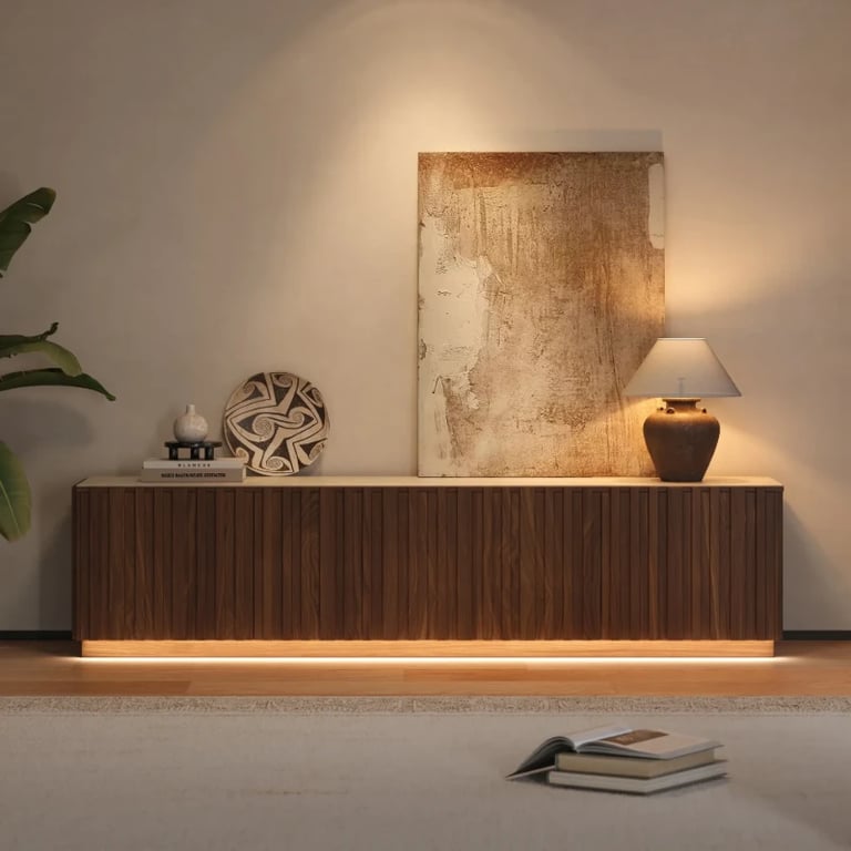 صورة لونتيو وحدة تلفاز من الخشب الطبيعي – بسطح علوي من الحجر