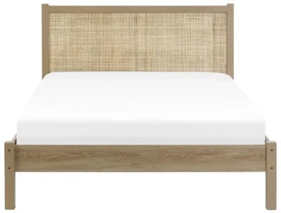 Arello Natural Wood Bed – Rattan Headboard