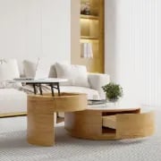 صورة طاولة قهوة دوبا من الخشب الطبيعي مع أدراج للتخزين