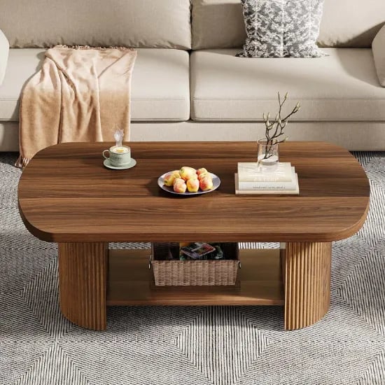 Oria – Modern Coffee Table with Storage Shelf – Natural Wood