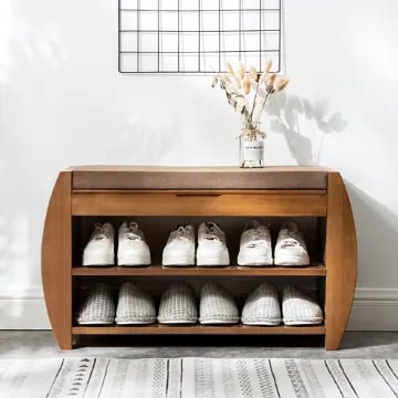 Arvena – Compact Natural Wood Shoe Bench with Storage