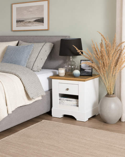 Savora Natural Wood Bedside Table – Drawer & Open Shelf