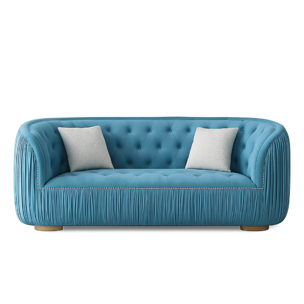 صورة كنبة 'سيلستا' المخملية الزرقاء - 3 مقاعد - خشب طبيعى