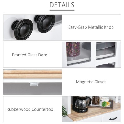 Costa Kitchen Hutch Compact Storage Cabinet with Glass Doors - Natural Wood