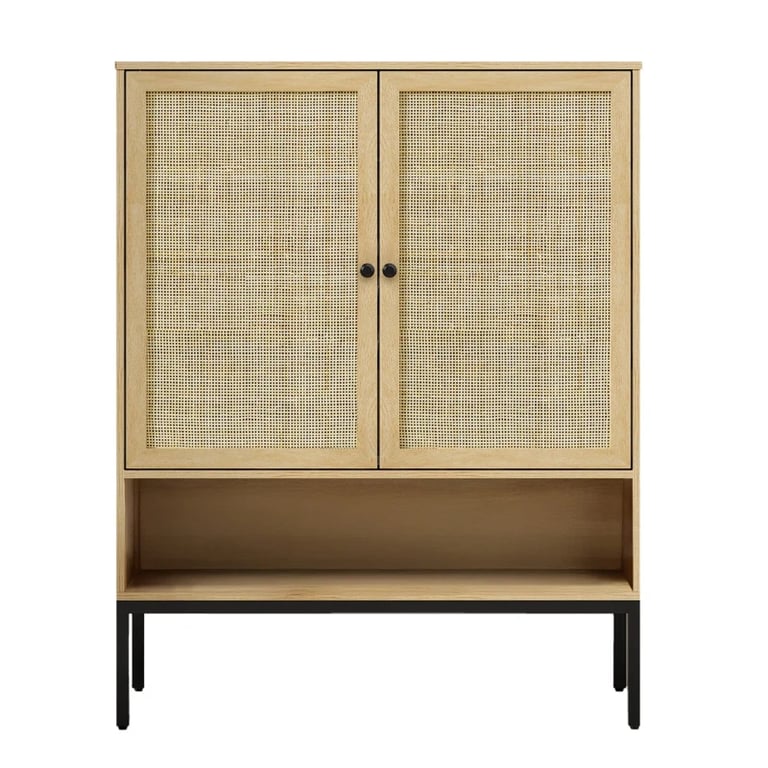 Marisse – Natural Wood Shoe Cabinet with Rattan Doors
