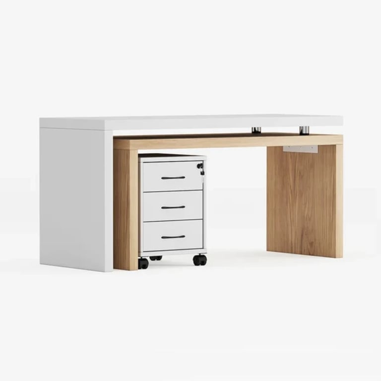 Picture of Alvar –Swivel L-Shaped Desk with Movable File Cabinet -Natural Wood