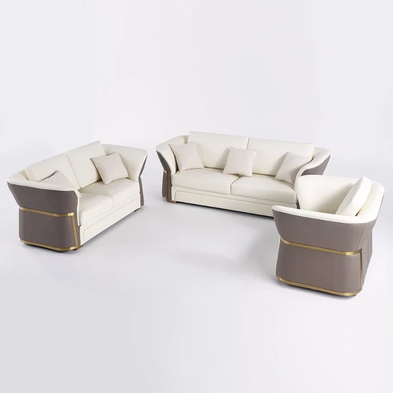 Aveline Sofa Set – 3-Seater Sofa & 2 Armchairs with Elegant Gold Accents