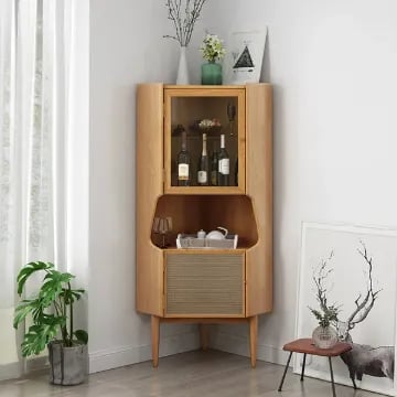 Hutch Natural Corner Cabinet 2-Door with Rattan
