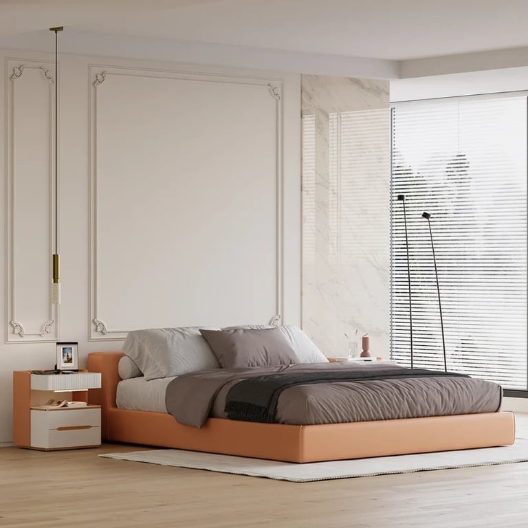 Fylora Nightstand – Natural Wood Frame with Marble Top