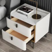 Terryé Nightstand – Natural Wood Design with Faux Marble Top