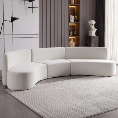 Picture of Luma Curved Natural Wood Floor Sofa – Artistic Elegance in Velvet