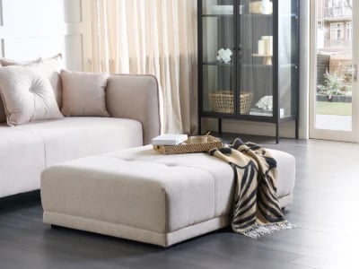 Maven Ottoman – Elegant Tufted Design in Natural Wood