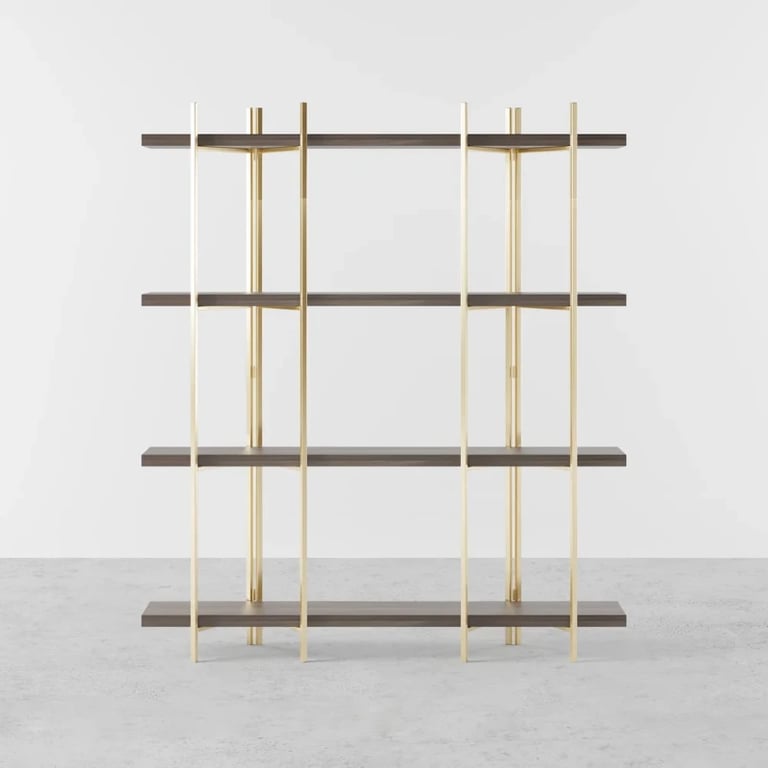 Aurore Display Shelf – Natural Wood & Gold Metal Frame