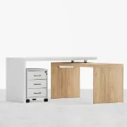 Picture of Alvar –Swivel L-Shaped Desk with Movable File Cabinet -Natural Wood