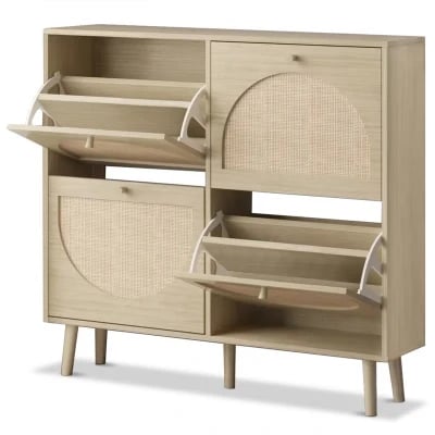 Picture of Orbital Shoe Storage - Natural wood with Rattan