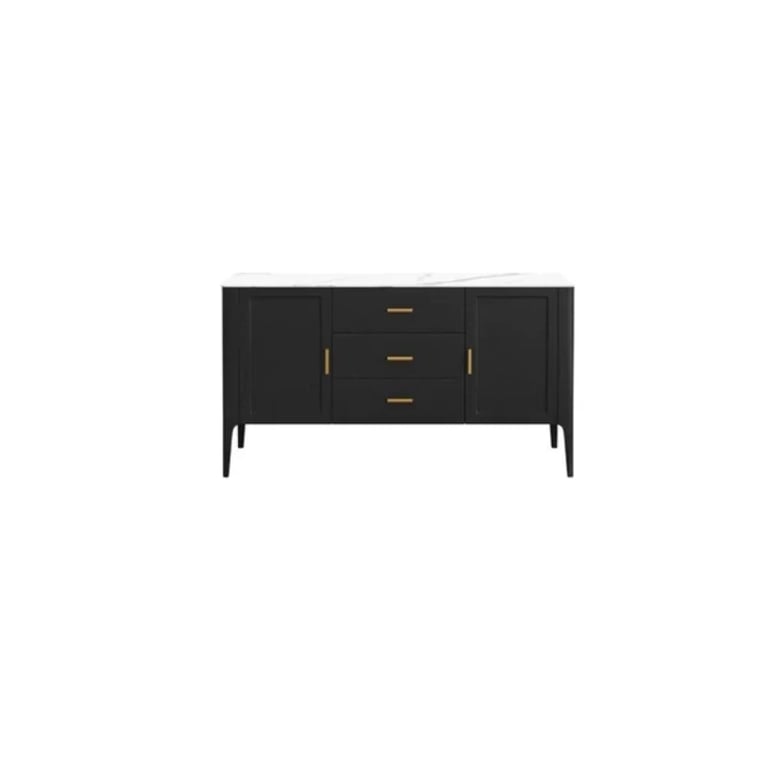 Lisco Sideboard – Natural Wood with Marble Top and Golden Handles