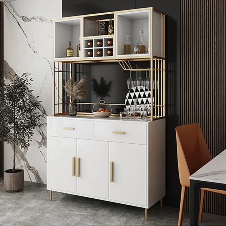 Aurelia Modern Bar Cabinet – Natural Wood Storage with Gold Accents